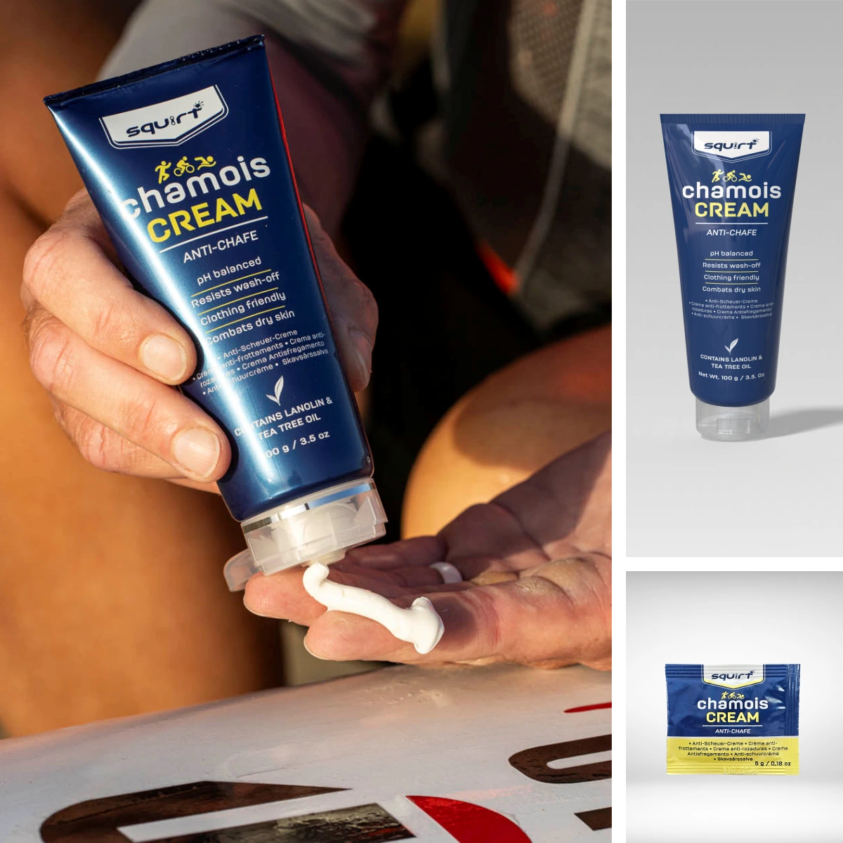 Chamois Cream Squirt en tube et en sachet